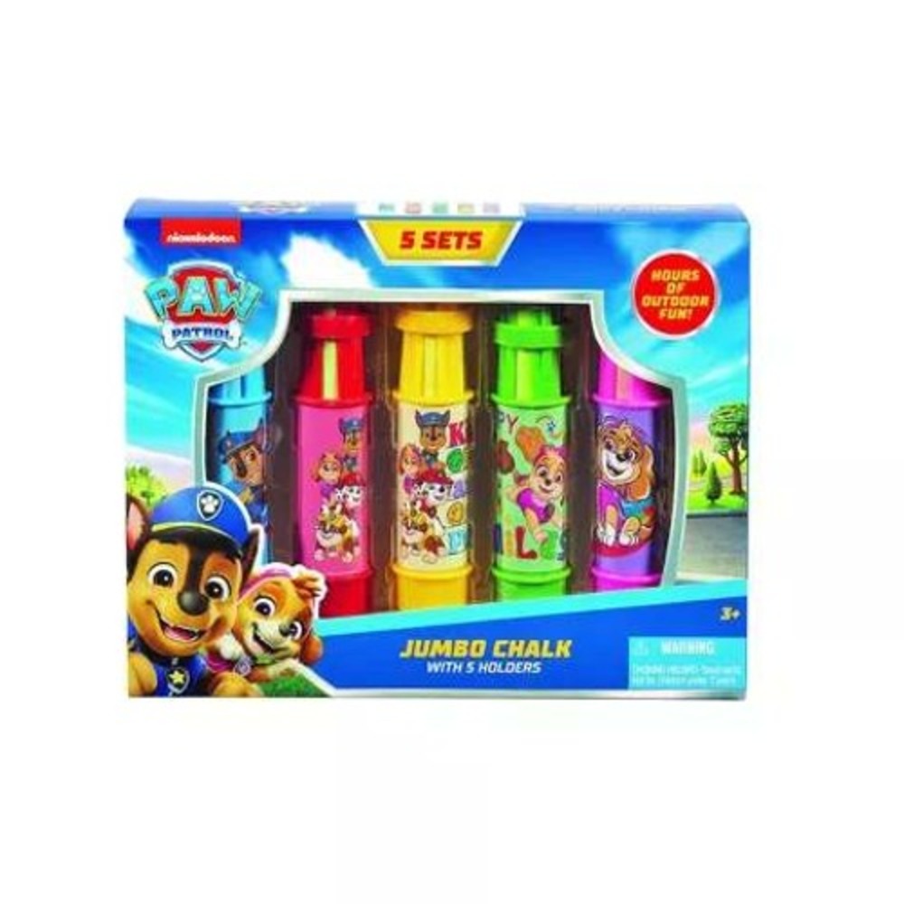 Paw Patrol Jumbo Sidewalk Chalk Set with 5 Plastic Holders Nickelodeon Kids Art